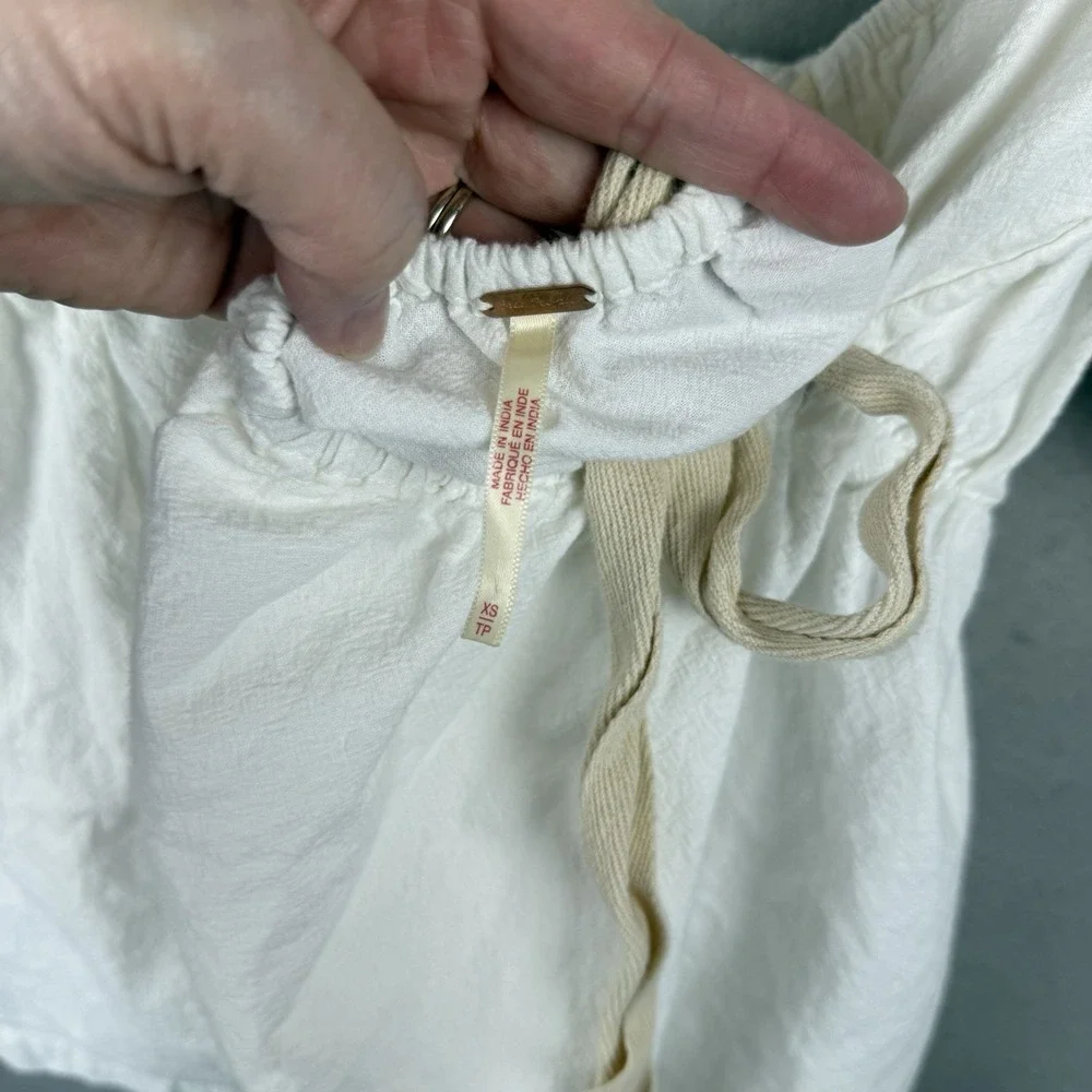 Free‎ People White Cotton Puff Sleeve Tie Back Milkmaid Peplum Blouse XS